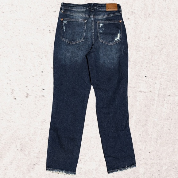Judy Blue Straight Leg Blue Jeans with Distressed Details - Picture 2 of 4